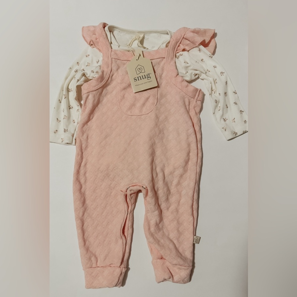 Pink floral baby overalls
